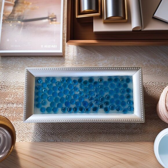 Elegant Marble Glass Blue Gemstone Vanity Tray - Picture 1 of 3